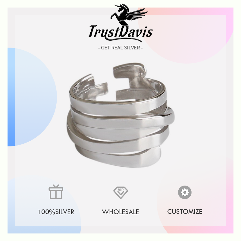 TrustDavis Real 925 Sterling Silver Faishable and Minimalist Multi-layered Wrap Ring for Women Girls Fine Jewelry Gift DS4777