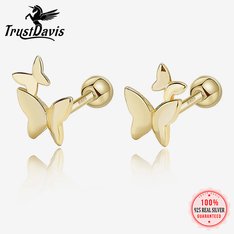 18K Gold Insect Butterfly Screw Stud Earrings DG0057
