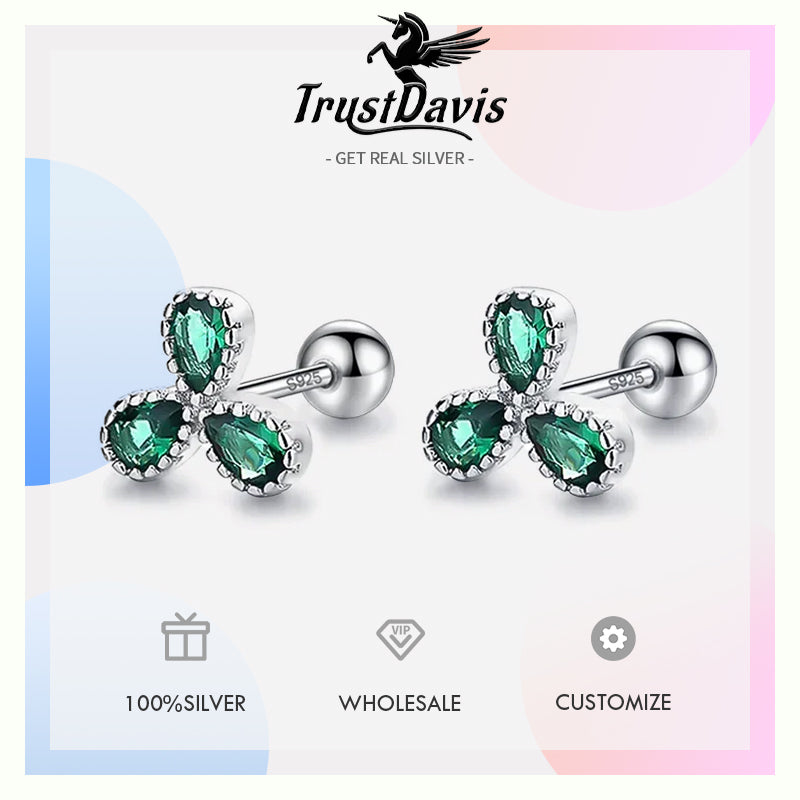 Flower Green CZ Beads Screw Stud Earrings DA2383