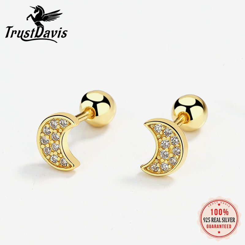 Moon CZ Bead Screw Stud Earrings DA2865