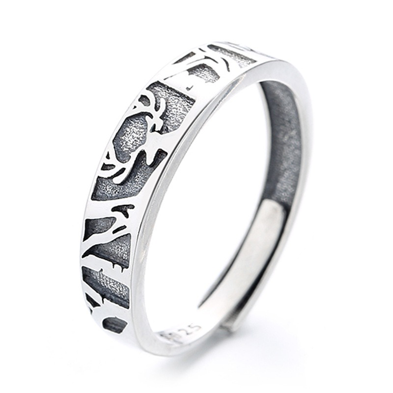 TrustDavis Real 925 Sterling Silver Fresh and Natural Style Whale and Deer Couple Rings with Open Top for Women/Men Girls Fine Jewelry Gift DS4781