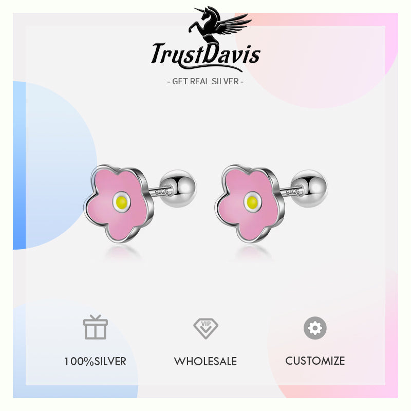 Kids Stud Colour Glaze Flower Screw Stud Earrings DF362