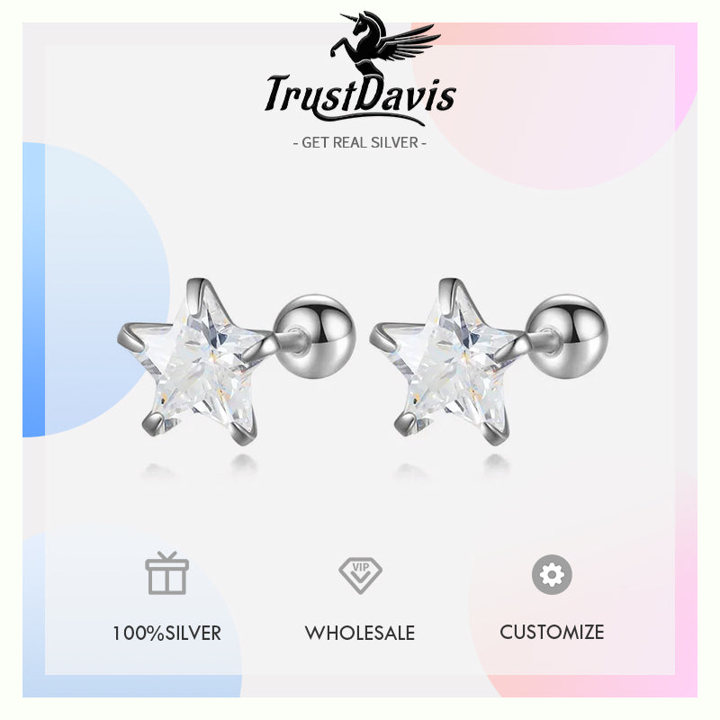 Romantic Star CZ Bead Screw Stud Earrings DS4122