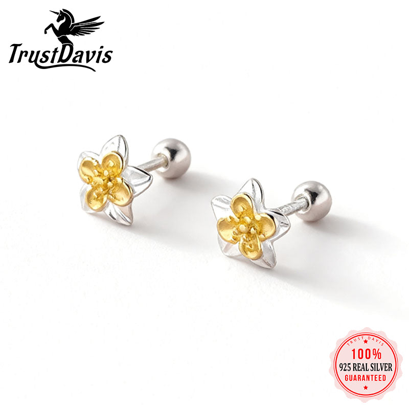 Two-tone Flower Screw Earrings DS4893