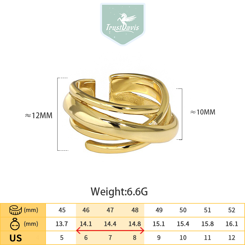 TrustDavis Real 925 Sterling Silver Vintage Multi-layered Irregular Faceted Open Ring for Women Girls Fine Jewelry Gift DS4776