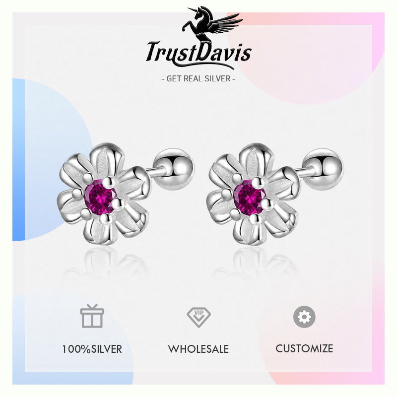 Fashion Flower Zircon Screw Stud Earrings DF2101
