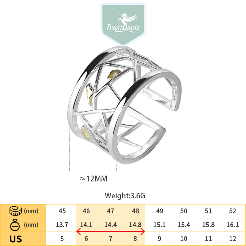 TrustDavis Real 925 Sterling Silver Elegant and Stylish Bird and Cloud Open Ring for Women Girls Fine Jewelry Gift DS4779