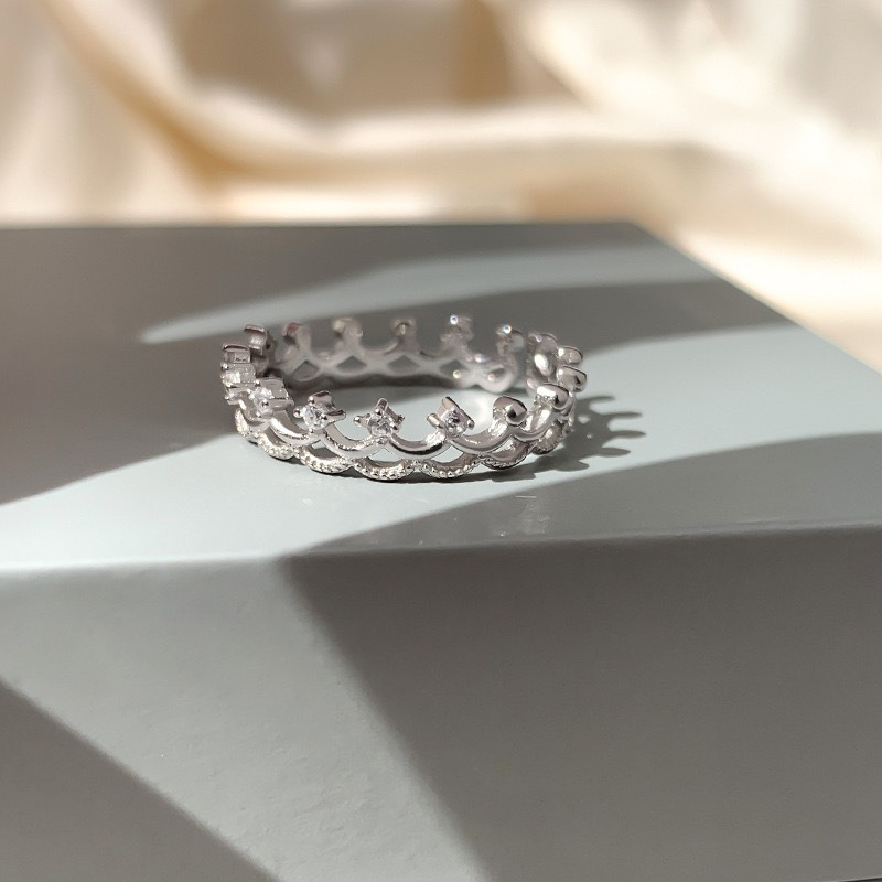 TrustDavis 925 Sterling Silver Fashionable and Luxurious Crown Open Ring for Women Girls Jewelry Gift DS4795