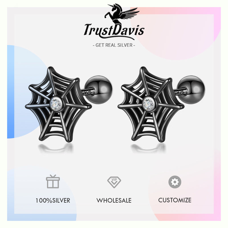 Kids Black Halloween Spider Web Screw Stud Earrings DF2042