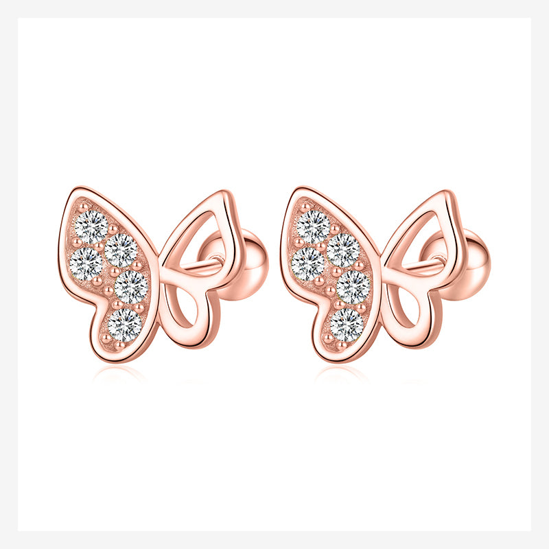 Fashion Sweet Insect Butterfly CZ Screw Stud Earrings DA2519