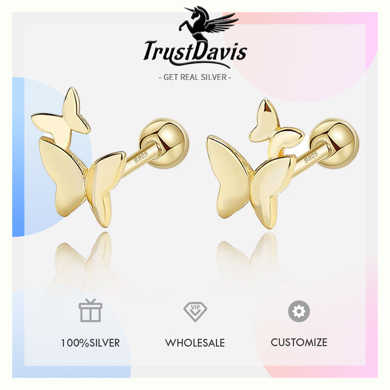 18K Gold Insect Butterfly Screw Stud Earrings DG0057