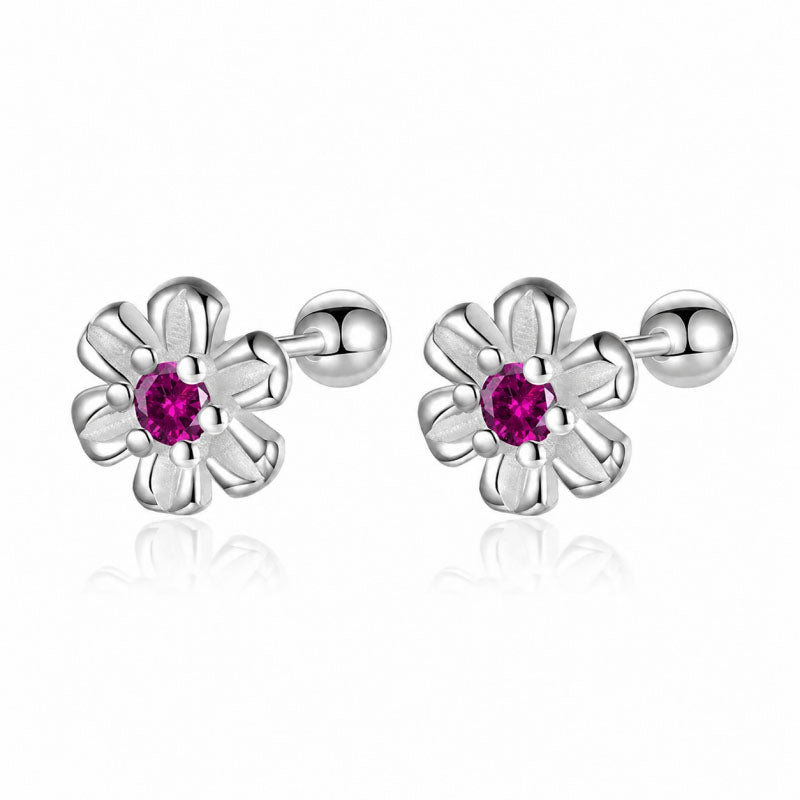 Fashion Flower Zircon Screw Stud Earrings DF2101