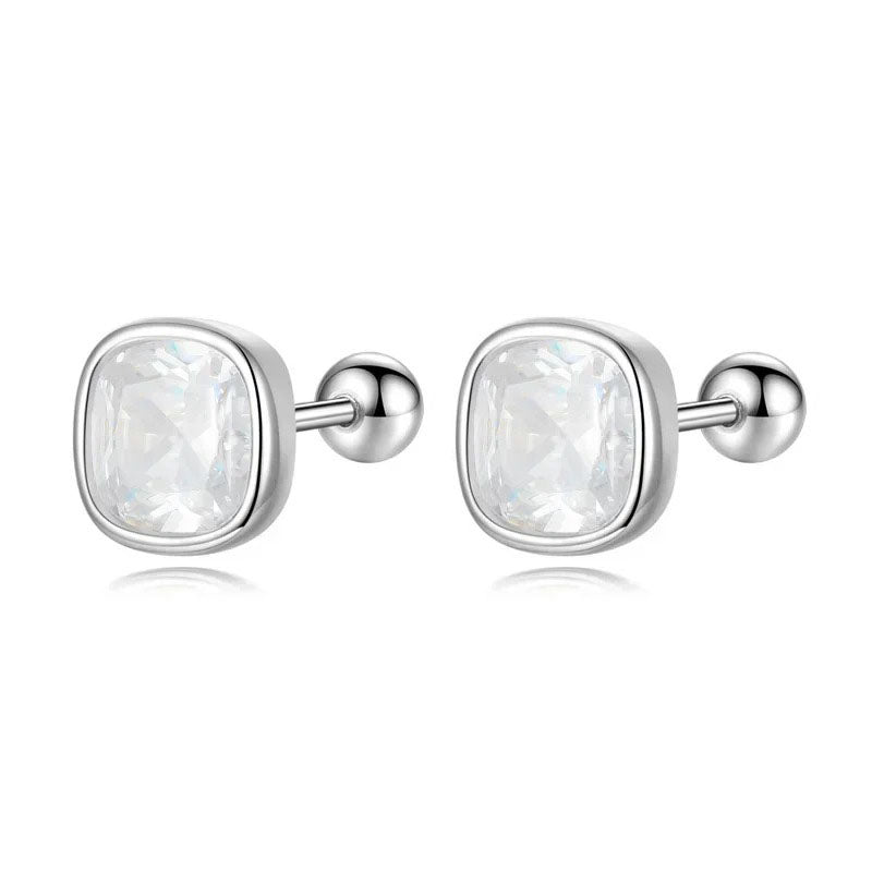 TrustDavis Real 999 Sterling Silver Sweet Geometric CZ Screw Stud Earrings for Women Girls Birthday Fine Jewelry DS4052