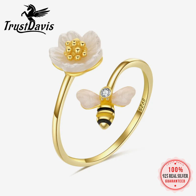 18k Gold Daisy Flower Bees Opening Rings DF070