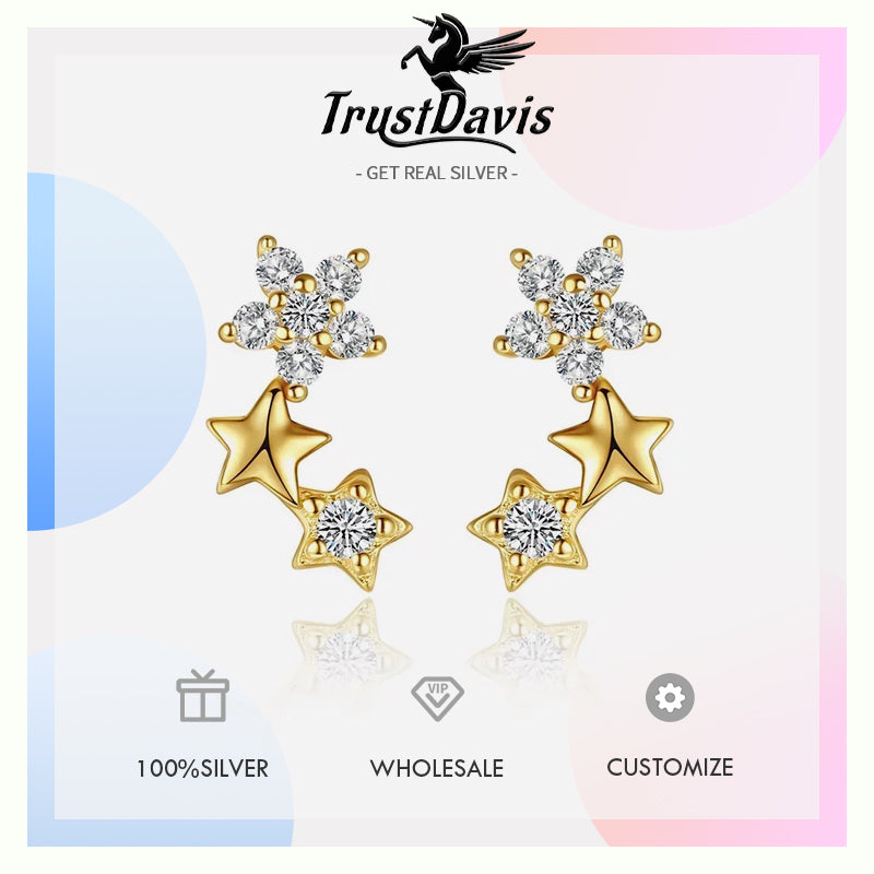 Star Zircon Stud Earrings 14K Gold Plated L096