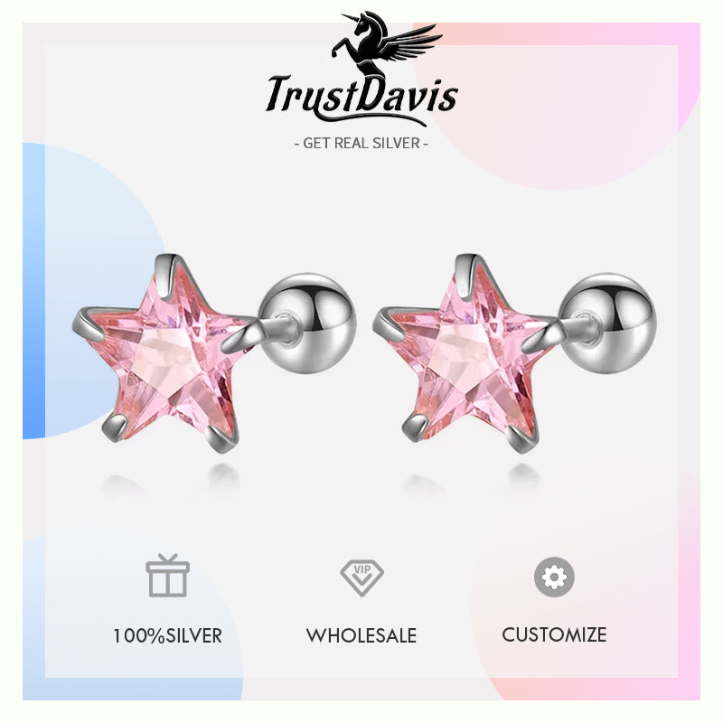 Romantic Star CZ Bead Screw Stud Earrings DS4122