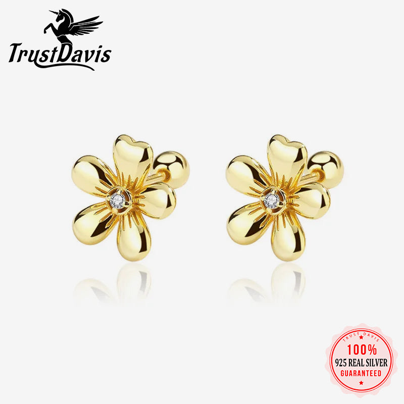 Flower CZ Bead Screw Stud Earrings DA2915