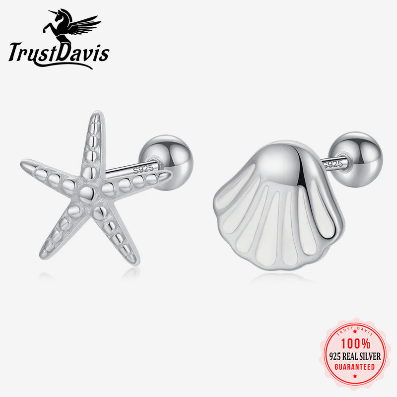 Sweet Asymmetric Starfish Shells Screw Earring DA2309