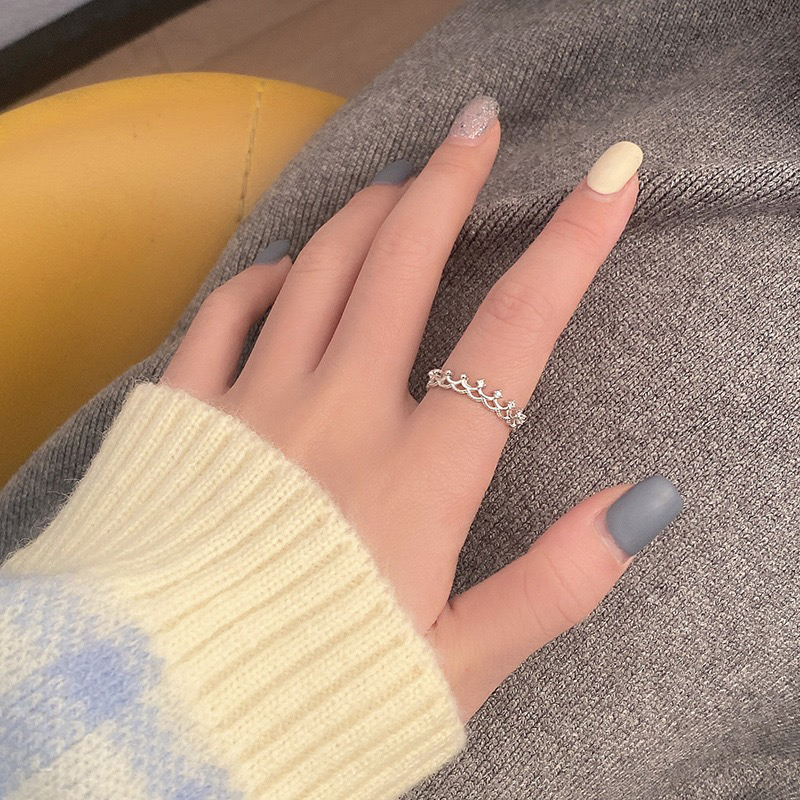 TrustDavis 925 Sterling Silver Fashionable and Luxurious Crown Open Ring for Women Girls Jewelry Gift DS4795