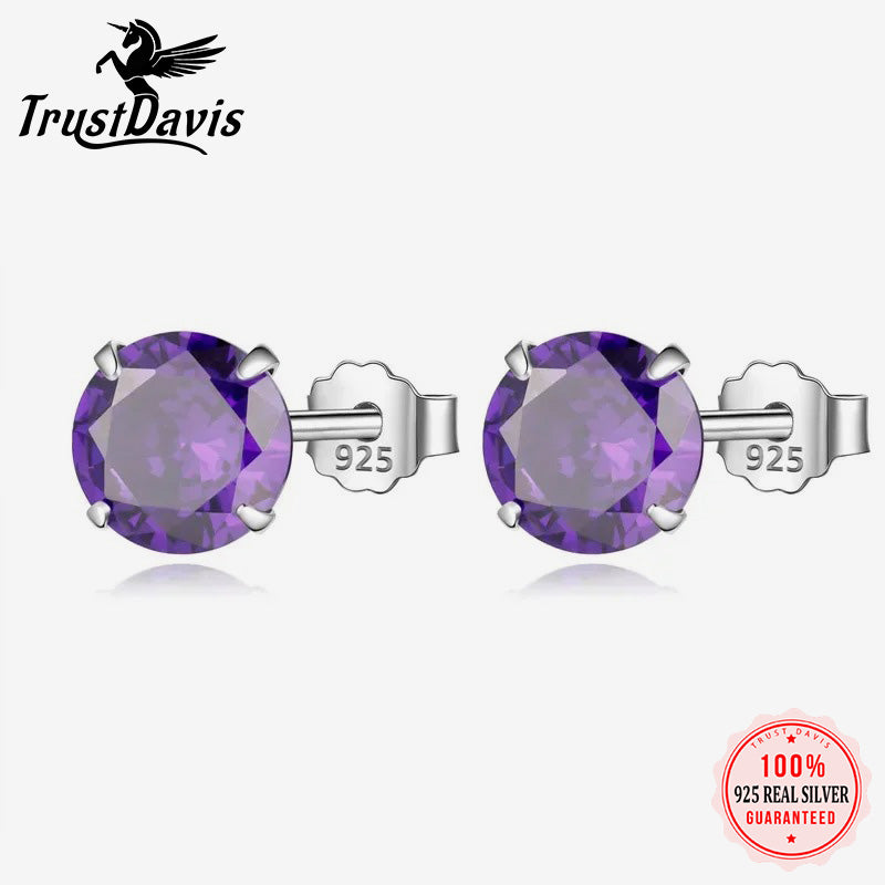 Purple CZ Stone Stud Earrings Small Cute Gift DS910