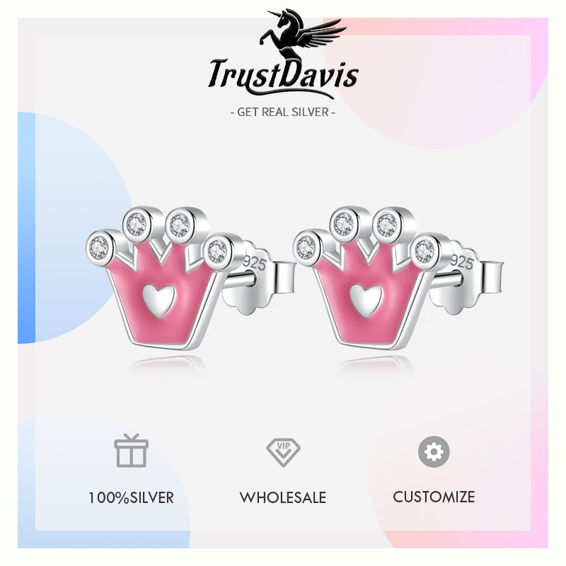 Pink Glaze Crown CZ Stud Earrings DK028