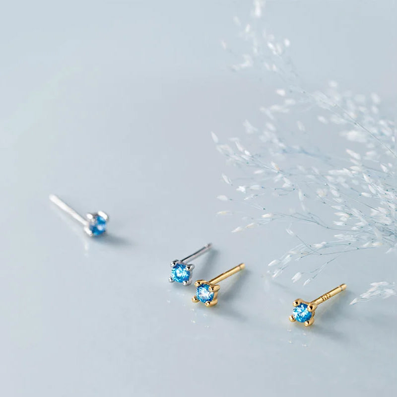 Fashion Mini Square Blue CZ Stud Earrings DB515