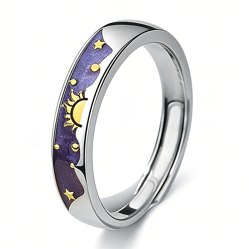 TrustDavis S925 Solid Sterling Silver Men's and Women's Sun and Moon Couple Rings for Women Grils Party Jewelry Wholesale DS4774