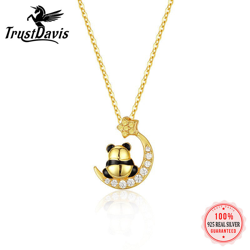 Star and Moon Panda Zircon Necklace DS4926
