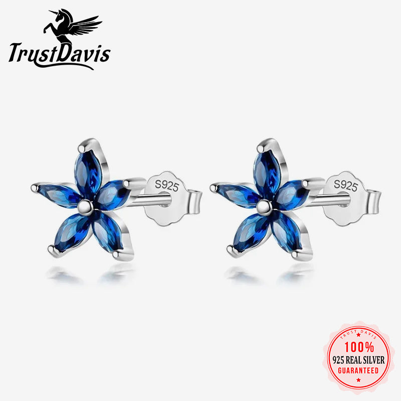 Blue Green Purple CZ Flower Stud Earrings  DS1255