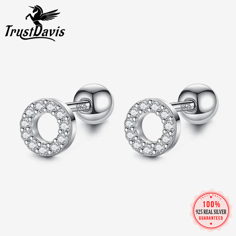 Round Shiny CZ Screw Stud Earrings DB1427