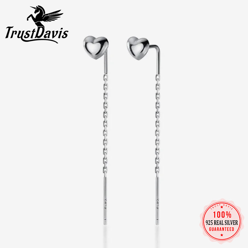 Smooth Surface Heart Linked 6.5cm Ear Line Earring DA1124