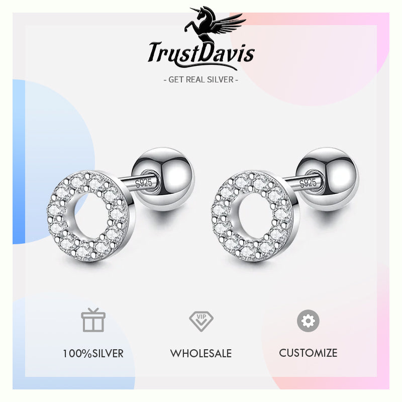 Round Shiny CZ Screw Stud Earrings DB1427