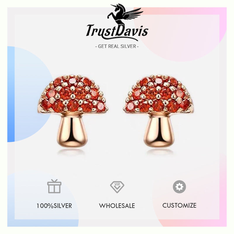 Sweet Cute Rose Mushroom Dazzling CZ Stud Earring DS2589