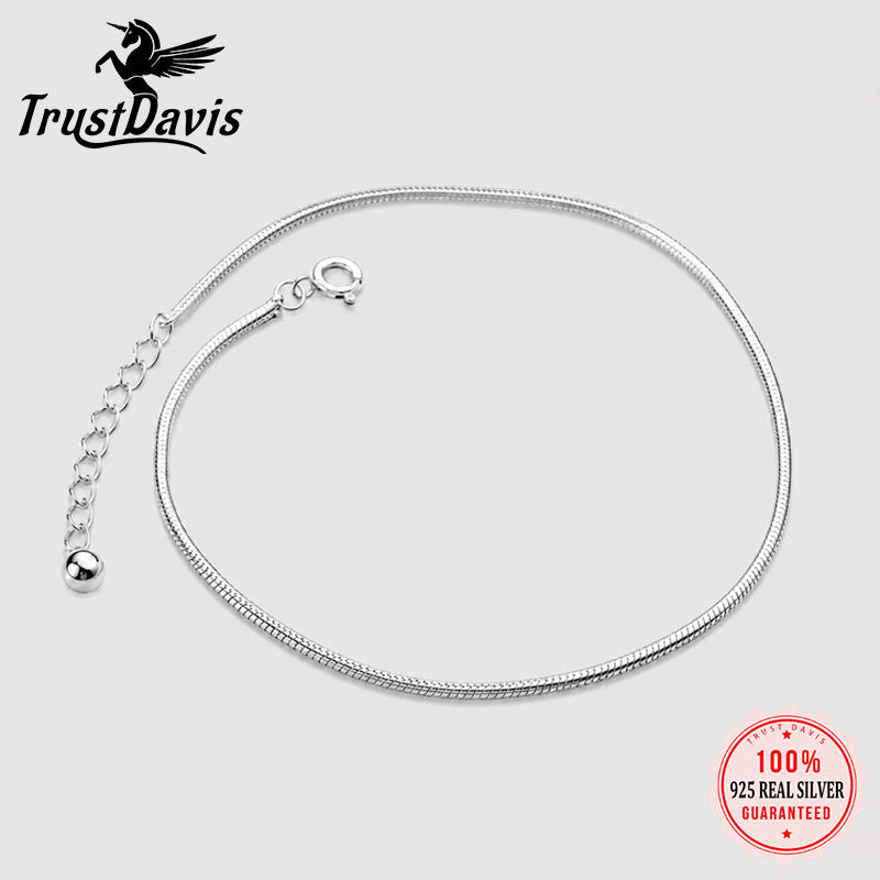 TrustDavis authentic 925 Sterling Silver Fashion Snake Chain Bracelet Anklets For Women Valentine's Day Birthday Jewelry DA1217