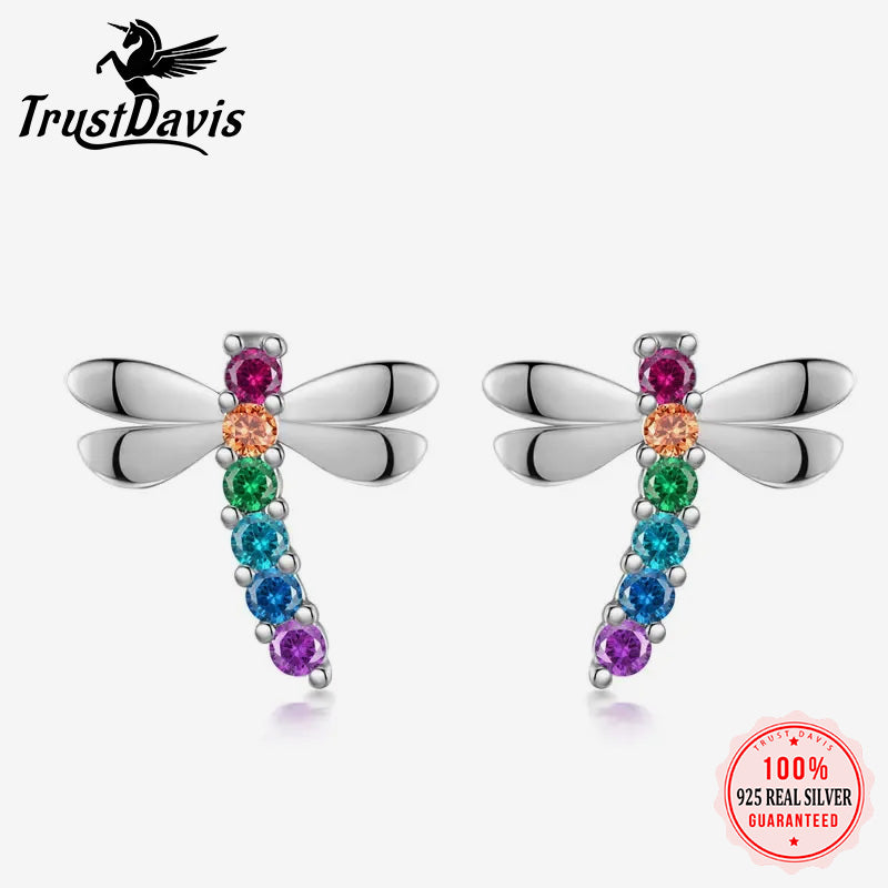 Cute Insect Dragonfly CZ Screw Stud Earrings DF268