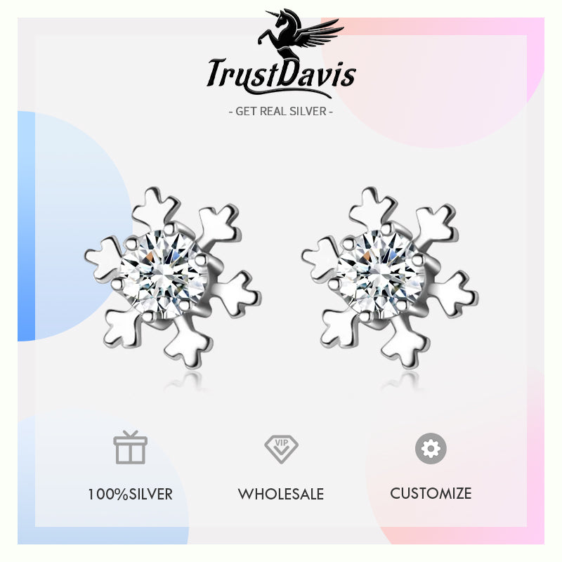 Winter Snowflake CZ Stud Earrings Gift DS3365