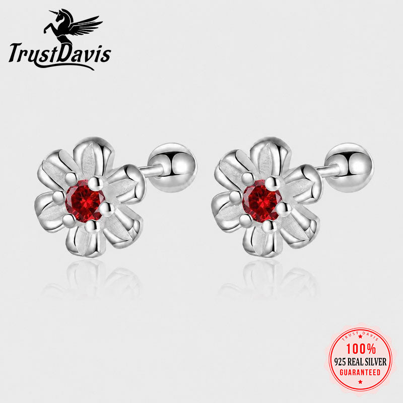 Fashion Flower Zircon Screw Stud Earrings DF2101