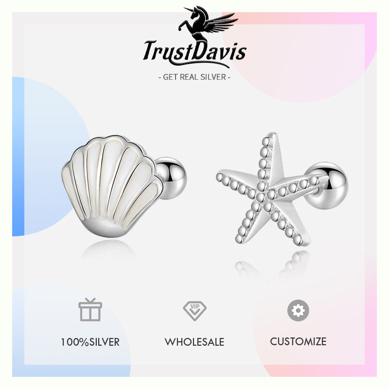 Sweet Asymmetric Starfish Shells Screw Stud Earring DA2157