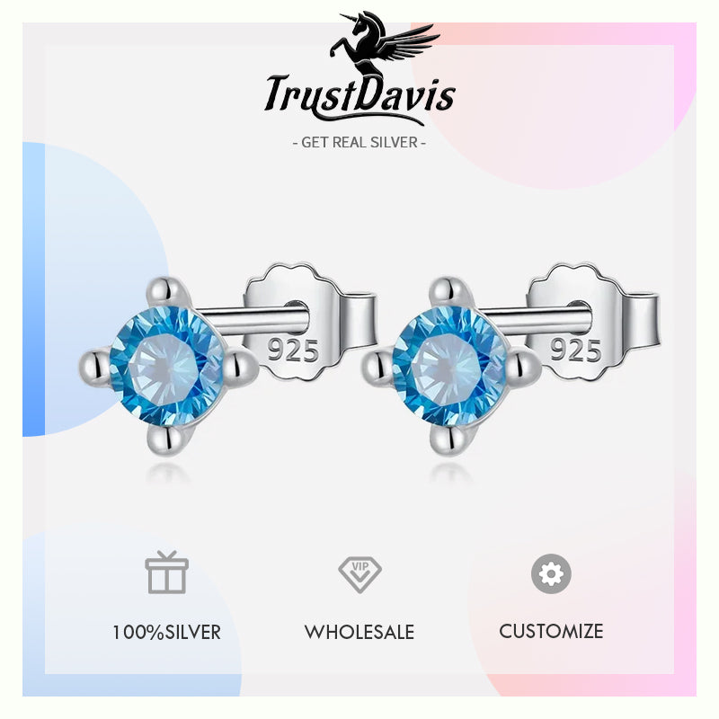 Fashion Mini Square Blue CZ Stud Earrings DB515