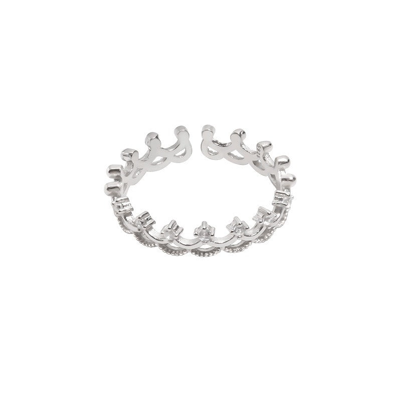 TrustDavis 925 Sterling Silver Fashionable and Luxurious Crown Open Ring for Women Girls Jewelry Gift DS4795