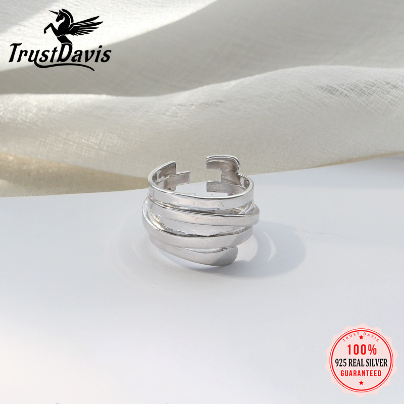 TrustDavis Real 925 Sterling Silver Faishable and Minimalist Multi-layered Wrap Ring for Women Girls Fine Jewelry Gift DS4777