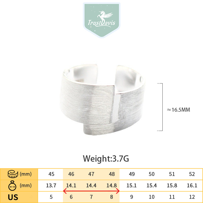 TrustDavis Real 925 Sterling Silver Korean Minimalist Brushed Open Ring for Women Girls Fine Jewelry Gift DS4780