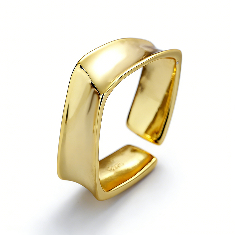 TrustDavis Real 925 Sterling Silver Fashionable Simple Wide-faced Square Open Ring for Women Girls Fine Jewelry Gift DS4775