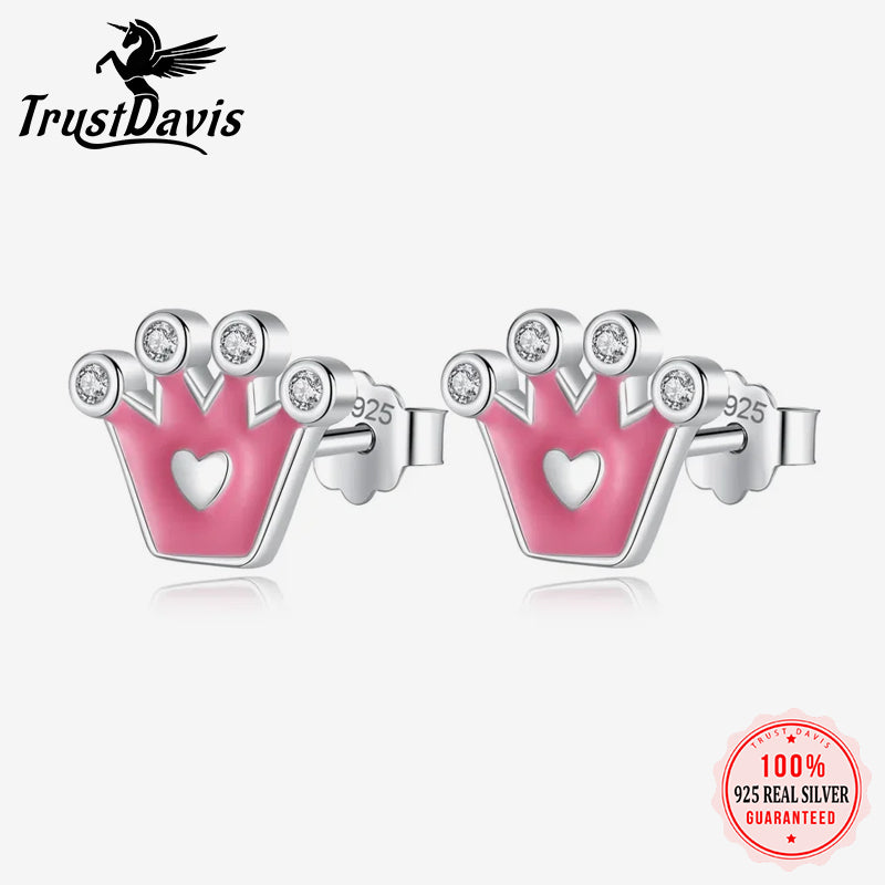 Pink Glaze Crown CZ Stud Earrings DK028