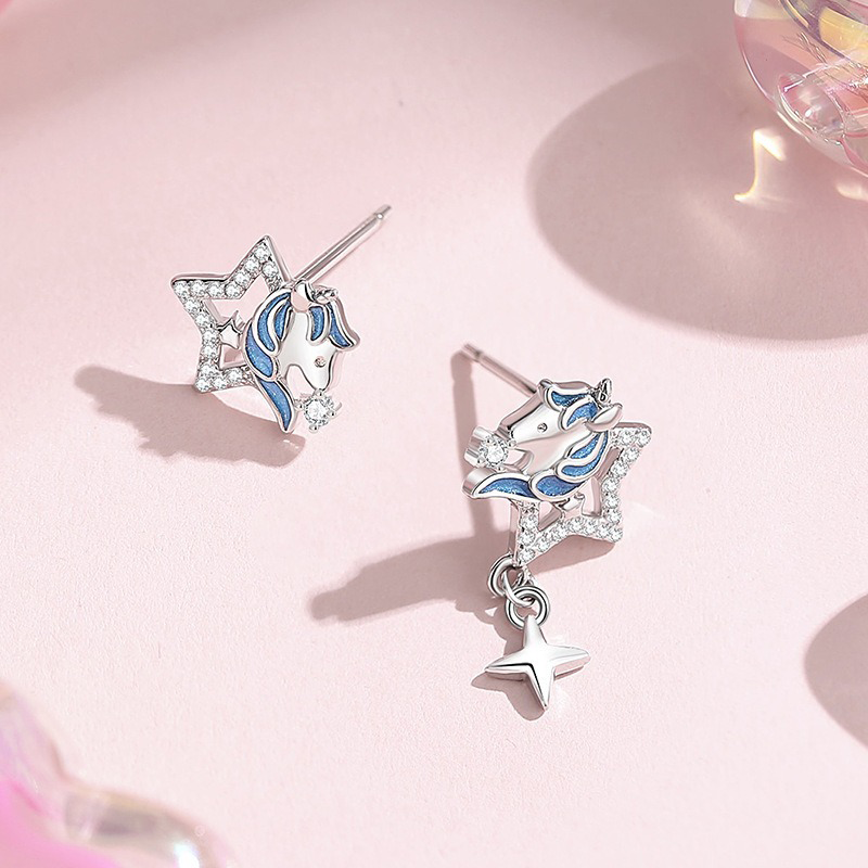 Star Zircon Unicorn Silver Earrings DS4871
