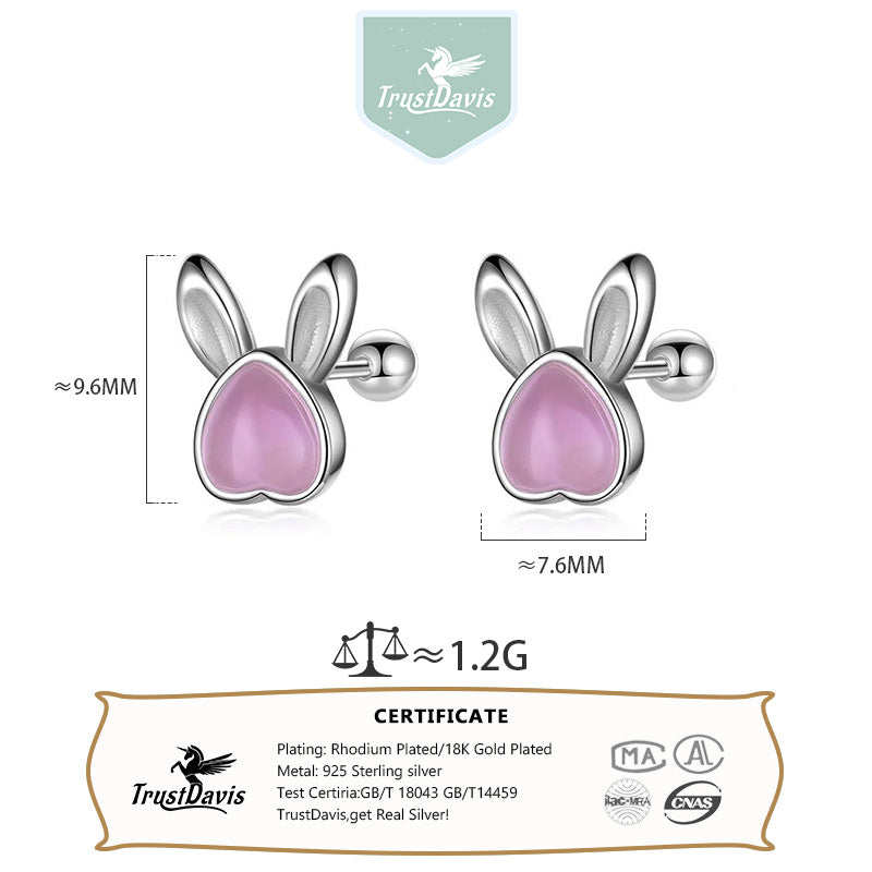 Animal Rabbit Moonstone Screw Stud Earrings DF2044