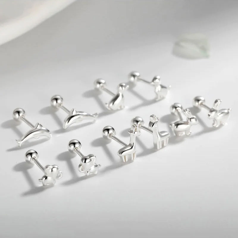 Rabbit Elephant Bead Screw Stud Earrings DS4069