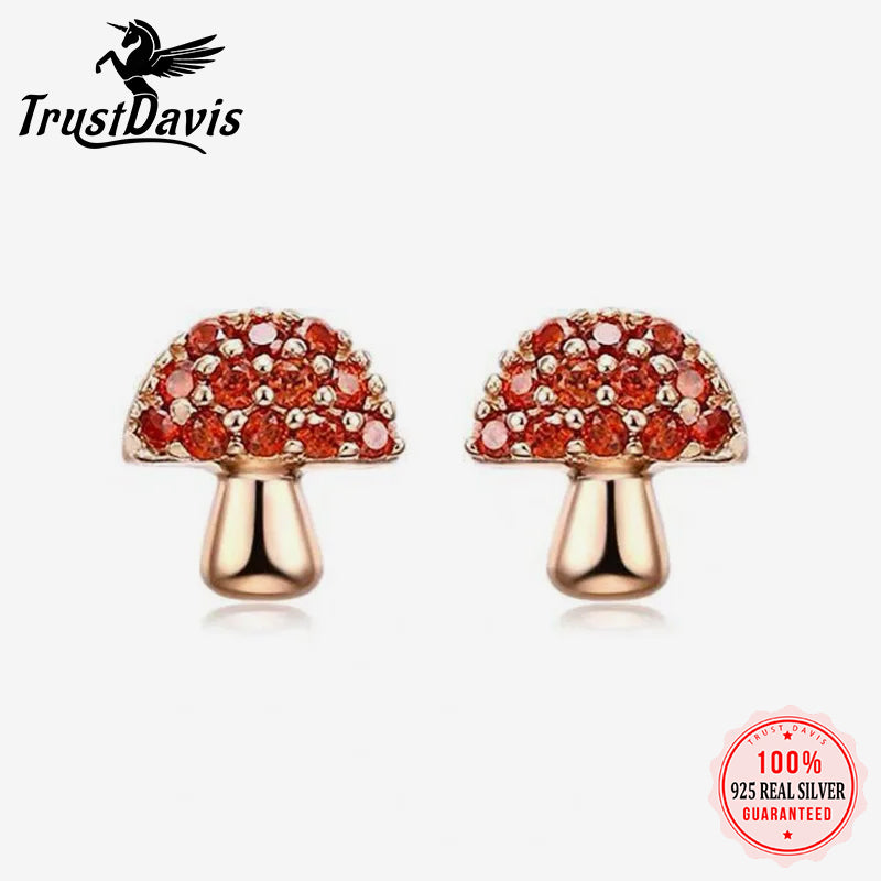 Sweet Cute Rose Mushroom Dazzling CZ Stud Earring DS2589