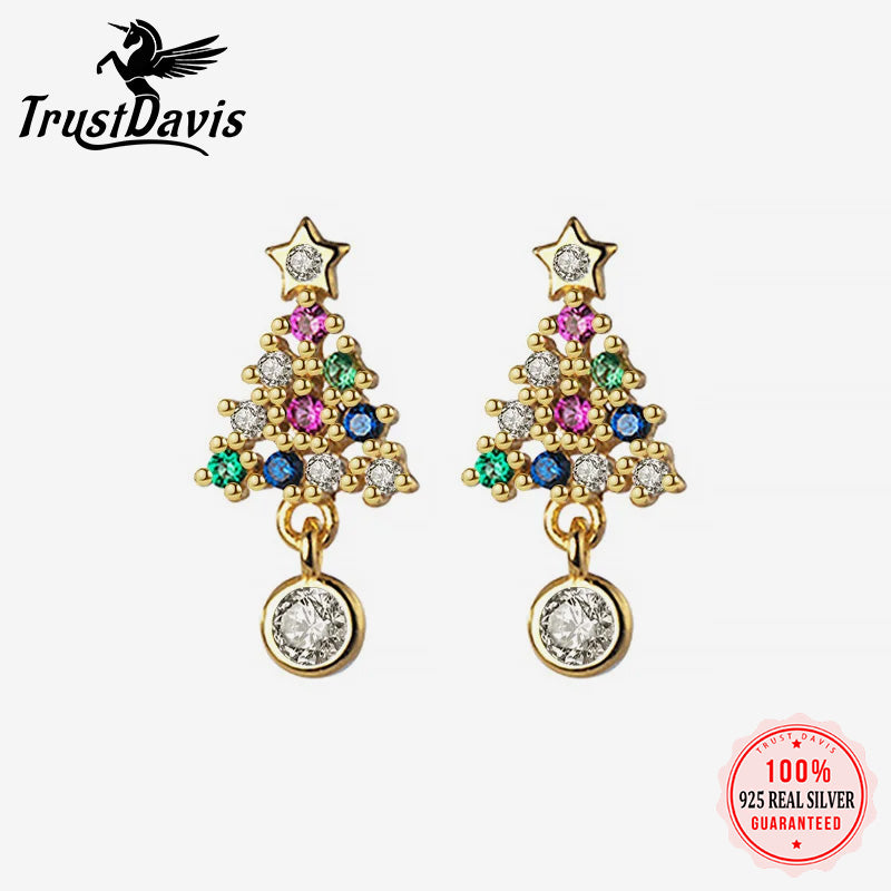 Christmas Tree Color Shiny CZ Stud Earring DA2458