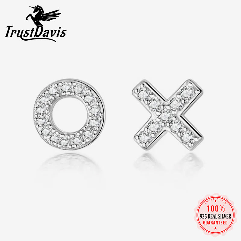 Fashion Tiny Asymmetric X O Dazzling CZ Charm Stud Earrings DA2116